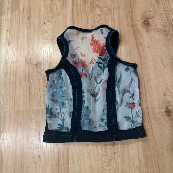 Floral Mesh Back Denim Jacket and vest Upcycled size s - Picture 3 of 5